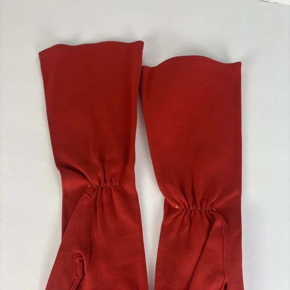 VTG Crescendoe Red Gloves Size 7 1/2 (7.5) Long Opera